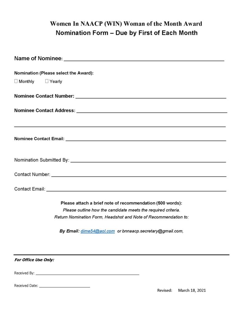 WIN BL NL NAACP Monthly Award Criteria and Application Form March 2021 ...